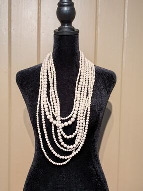 Multi-Strand Cream Beaded Necklace - Unbranded